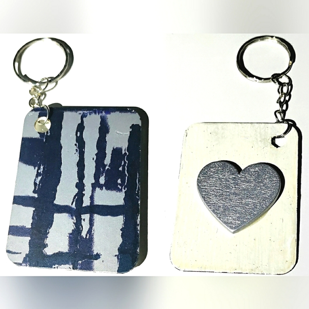 NEW Handmade Keychain Bag Tag! Italian Wood Art 03. "I LOVE My Bag" Wood Heart.